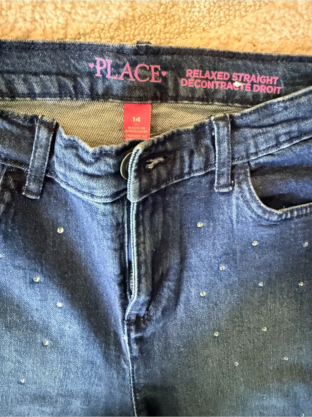 Place Dark Blue Straight Leg Jeans with Pearl Stud Accents NWOT